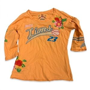 Johnny Was Los Angeles- Lions 23 Orange Floral Embroidered Tee